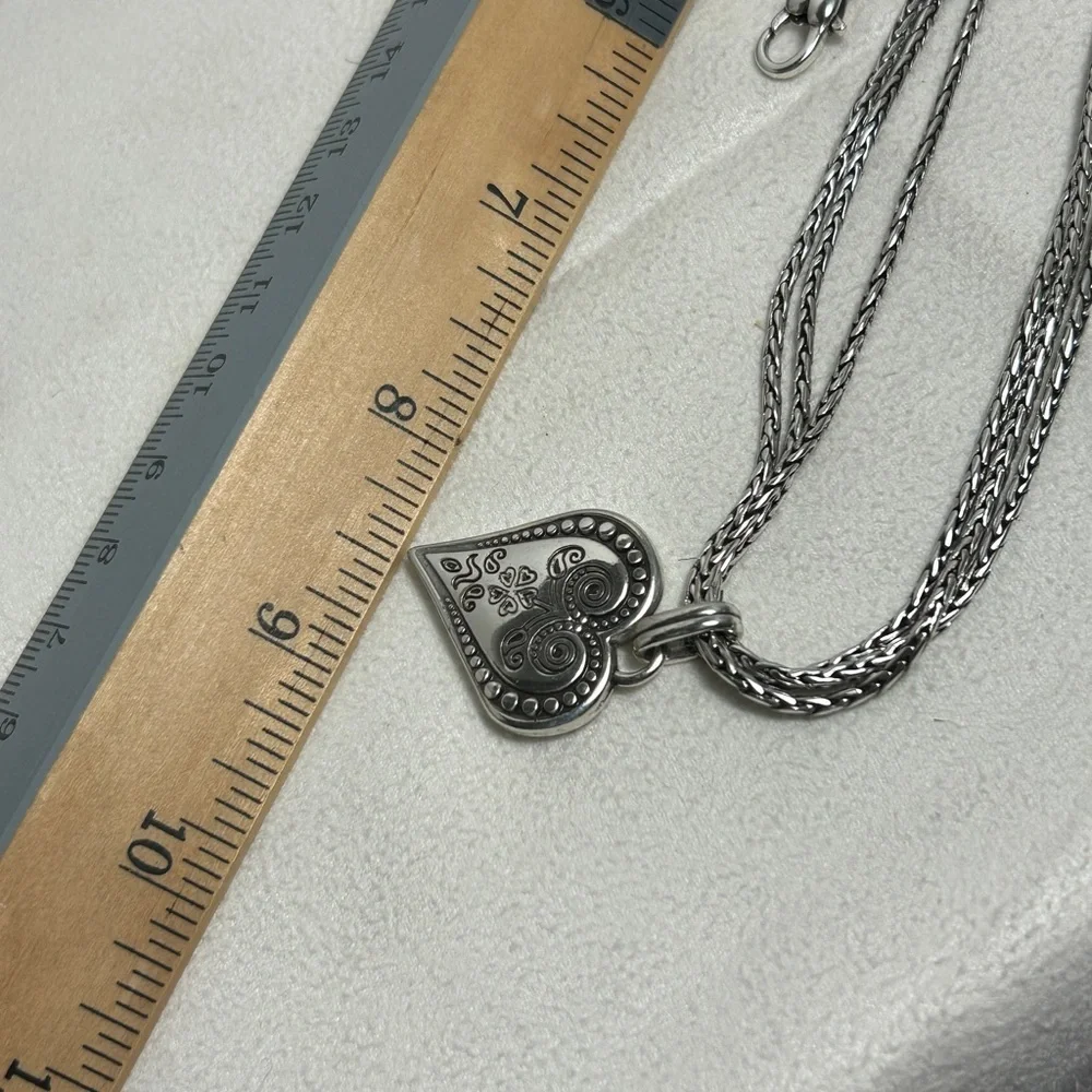 Brighton French Quarter Ophelia Heart Necklace Silver Plated 17” Triple Chain - Picture 3 of 16